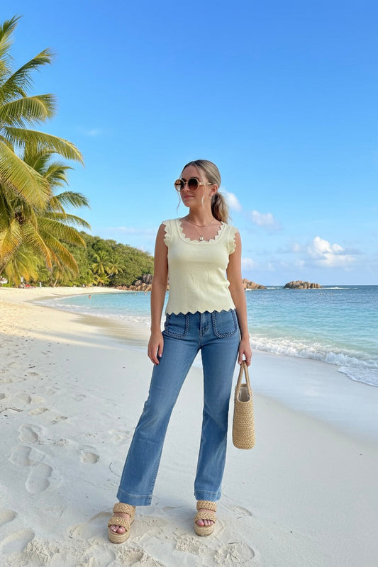 Knitted scalloped vest - Yellow