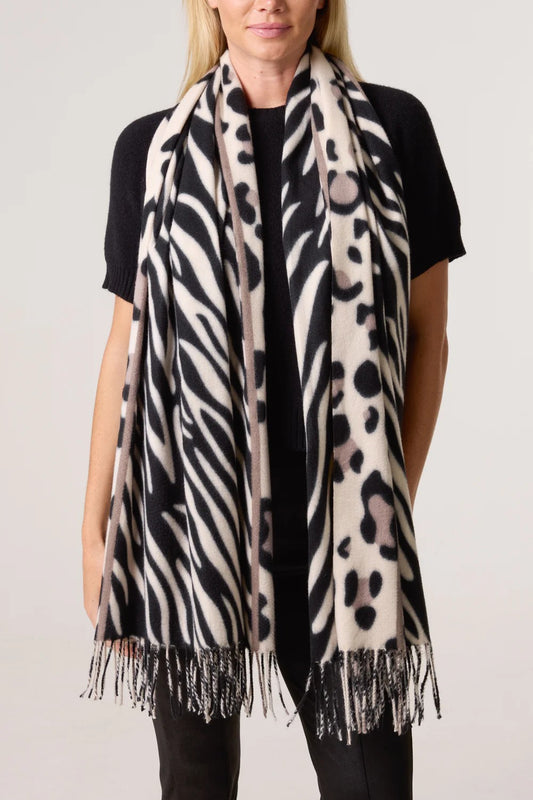Zebra and Leopard reversible scarf