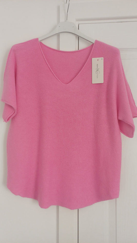 Cap sleeve top, v neck-  pink