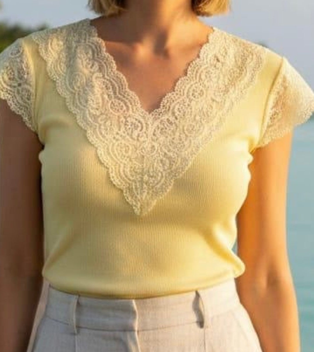 Detailed lace V neck top